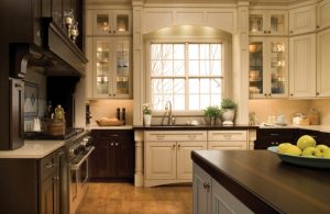 Cherry and Painted Stacked Wall Cabinetry